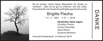 Traueranzeige von Brigitte Piecha von Siegener Zeitung