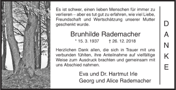 Traueranzeige von Brunhilde Rademacher von Siegener Zeitung