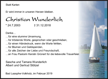 Traueranzeige von Christian Wunderlich von Siegener Zeitung