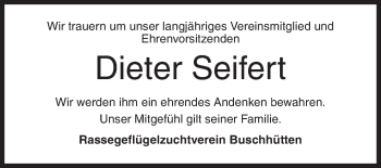 Traueranzeige von Dieter Seifert von Siegener Zeitung