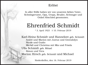 Traueranzeige von Ehrenfried Schmidt von Siegener Zeitung