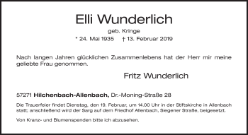 Traueranzeige von Elli Wunderlich von Siegener Zeitung