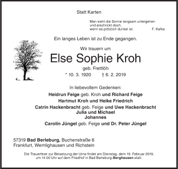 Traueranzeige von Else Sophie Kroh von Siegener Zeitung