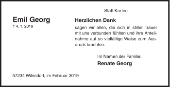 Traueranzeige von Emil Georg von Siegener Zeitung