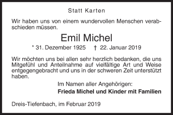 Traueranzeige von Emil Michel von Siegener Zeitung