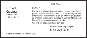 Traueranzeige von Erfried Gaumann von Siegener Zeitung