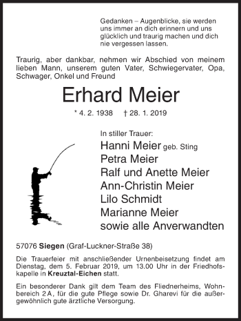 Traueranzeige von Erhard Meier von Siegener Zeitung