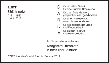Traueranzeige von Erich Urbanietz von Siegener Zeitung