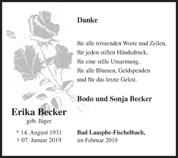 Traueranzeige von Erika Becker von Siegener Zeitung