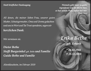 Traueranzeige von Erika Bethe von Siegener Zeitung