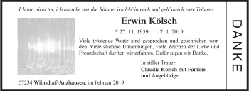Traueranzeige von Erwin Kölsch von Siegener Zeitung