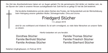 Traueranzeige von Friedgard Stücher von Siegener Zeitung