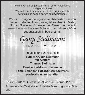 Traueranzeige von Georg Steilmann von Siegener Zeitung