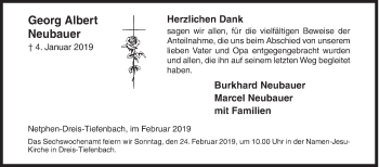 Traueranzeige von Georg Albert Neubauer von Siegener Zeitung