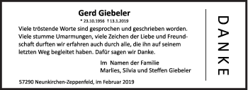 Traueranzeige von Gerd Giebeler von Siegener Zeitung