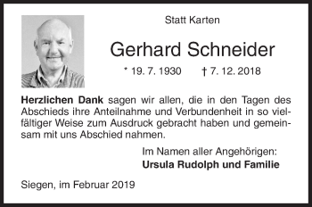 Traueranzeige von Gerhard Schneider von Siegener Zeitung