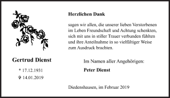 Traueranzeige von Gertrud Dienst von Siegener Zeitung