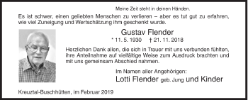 Traueranzeige von Gustav Flender von Siegener Zeitung