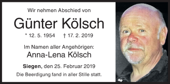 Traueranzeige von Günter Kölsch von Siegener Zeitung