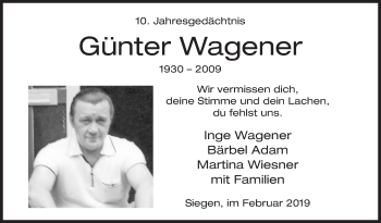 Traueranzeige von Günter Wagener von Siegener Zeitung