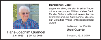 Traueranzeige von Hans-Joachim Quandel von Siegener Zeitung