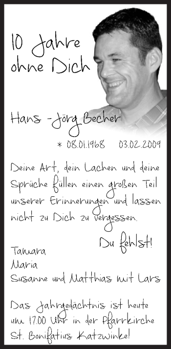 Traueranzeige von Hans-Jörg Becher von Siegener Zeitung