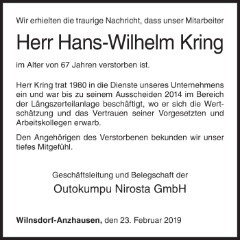 Traueranzeige von Hans-Wilhelm Kring von Siegener Zeitung