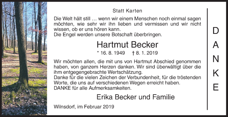  Traueranzeige für Hartmut Becker vom 23.02.2019 aus Siegener Zeitung