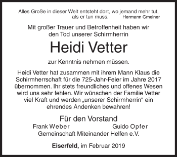 Traueranzeige von Heidi Vetter von Siegener Zeitung