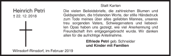Traueranzeige von Heinrich Petri von Siegener Zeitung