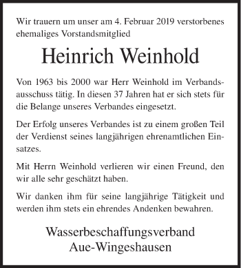 Traueranzeige von Heinrich Weinhold von Siegener Zeitung