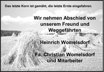 Traueranzeige von Heinrich Womelsdorf von Siegener Zeitung