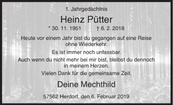 Traueranzeige von Heinz Pütter von Siegener Zeitung