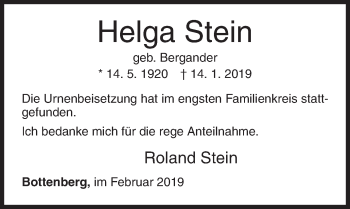 Traueranzeige von Helga Stein von Siegener Zeitung
