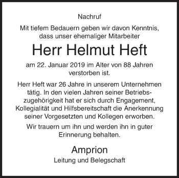 Traueranzeige von Helmut Heft von Siegener Zeitung