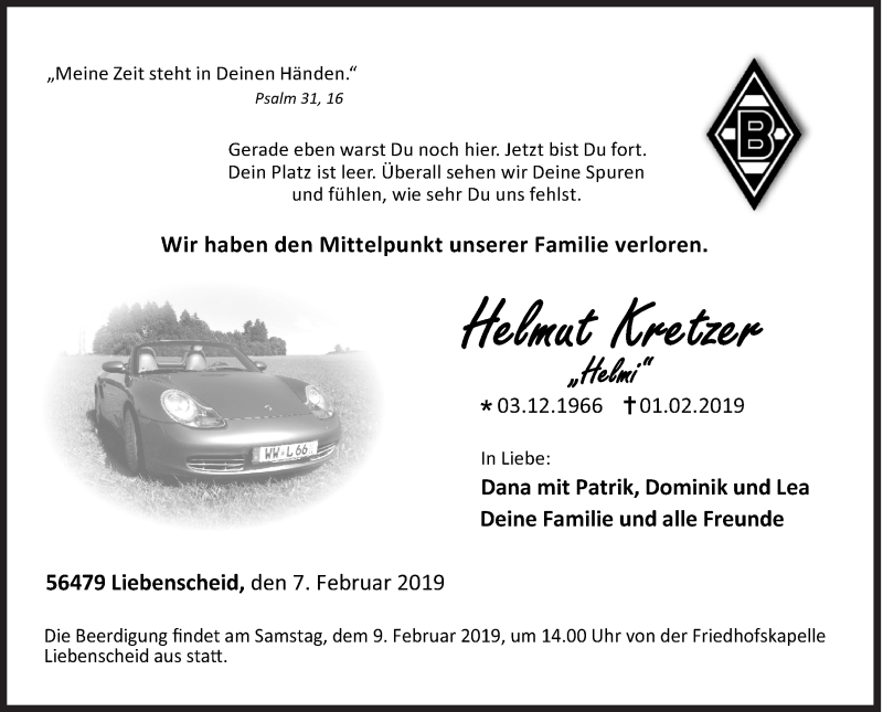  Traueranzeige für Helmut Kretzer vom 07.02.2019 aus Siegener Zeitung