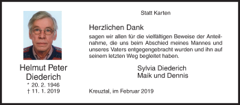Traueranzeige von Helmut Peter Diederich von Siegener Zeitung