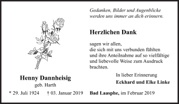 Traueranzeige von Henny Dannheisig von Siegener Zeitung