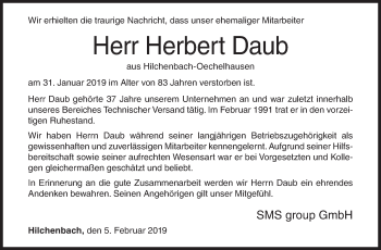 Traueranzeige von Herbert Daub von Siegener Zeitung