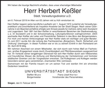 Traueranzeige von Herbert Keßler von Siegener Zeitung