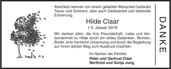 Traueranzeige von Hilde Claar von Siegener Zeitung