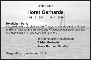 Traueranzeige von Horst Gerhards von Siegener Zeitung