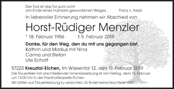 Traueranzeige von Horst-Rüdiger Menzler von Siegener Zeitung