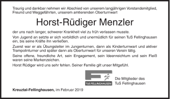 Traueranzeige von Horst-Rüdiger Menzler von Siegener Zeitung
