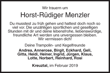 Traueranzeige von Horst-Rüdiger Menzler von Siegener Zeitung
