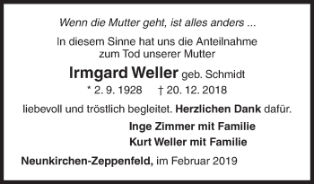 Traueranzeige von Irmgard Weller von Siegener Zeitung