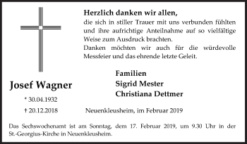Traueranzeige von Josef Wagner von Siegener Zeitung