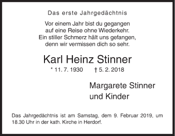 Traueranzeige von Karl Heinz Stinner von Siegener Zeitung