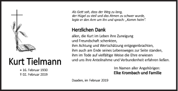 Traueranzeige von Kurt Tielmann von Siegener Zeitung