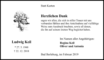 Traueranzeige von Ludwig Keil von Siegener Zeitung